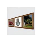 Pinecone Claude Monet Bahçedeki Kadın, Nar, Fatma Ana Eli (Hamsa) Taş Duvar Tablosu - Ahşap Çerçeveli Taş Tablo - 25x25 cm - 3 Parça Set - Dekoratif Duvar Sanatı - Modern Ev Duvar Dekoru W3-764