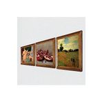 Pinecone Claude Monet Gelincikler, İki Müzisyen Kız Tablosu, Nar Taş Duvar Tablosu - Ahşap Çerçeveli Taş Tablo - 25x25 cm - 3 Parça Set - Dekoratif Duvar Sanatı - Modern Ev Duvar Dekoru W3-1504