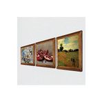 Pinecone Claude Monet Gelincikler, Kelebekli Çiçek, Nar Taş Duvar Tablosu - Ahşap Çerçeveli Taş Tablo - 25x25 cm - 3 Parça Set - Dekoratif Duvar Sanatı - Modern Ev ve Ofis Duvar Dekoru W3-1186