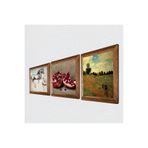 Pinecone Claude Monet Gelincikler, Leonardo da Vinci At Heykeli, Nar Taş Duvar Tablosu - Ahşap Çerçeveli Taş Tablo - 25x25 cm - 3 Parça Set - Dekoratif Duvar Sanatı - Modern Ev Duvar Dekoru W3-1335