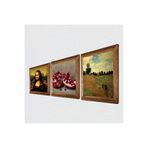 Pinecone Claude Monet Gelincikler, Leonardo da Vinci Mona Lisa, Nar Taş Duvar Tablosu - Ahşap Çerçeveli Taş Tablo - 25x25 cm - 3 Parça Set - Dekoratif Duvar Sanatı - Modern Ev Duvar Dekoru W3-1443