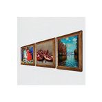 Pinecone Claude Monet Sonbahar, Kaplumbağa Terbiyecisi, Nar Taş Duvar Tablosu - Ahşap Çerçeveli Taş Tablo - 25x25 cm - 3 Parça Set - Dekoratif Duvar Sanatı - Modern Ev ve Ofis Duvar Dekoru W3-1569