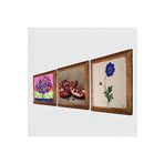 Pinecone Ebru Sanatı, Hayat Ağacı, Nar Taş Duvar Tablosu - Ahşap Çerçeveli Taş Tablo - 25x25 cm - 3 Parça Set - Dekoratif Duvar Sanatı - Modern Ev ve Ofis Duvar Dekoru W3-1048