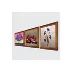 Pinecone Ebru Sanatı, Hayat Ağacı, Nar Taş Duvar Tablosu - Ahşap Çerçeveli Taş Tablo - 25x25 cm - 3 Parça Set - Dekoratif Duvar Sanatı - Modern Ev ve Ofis Duvar Dekoru W3-1063
