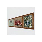 Pinecone Ebru Sanatı, Hayat Ağacı, Nar Taş Duvar Tablosu - Ahşap Çerçeveli Taş Tablo - 25x25 cm - 3 Parça Set - Dekoratif Duvar Sanatı - Modern Ev ve Ofis Duvar Dekoru W3-1698