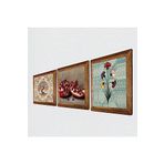 Pinecone Ebru Sanatı, Hayat Ağacı, Nar Taş Duvar Tablosu - Ahşap Çerçeveli Taş Tablo - 25x25 cm - 3 Parça Set - Dekoratif Duvar Sanatı - Modern Ev ve Ofis Duvar Dekoru W3-945