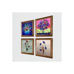 Pinecone Ebru Sanatı, Hayat Ağacı Taş Duvar Tablosu - Ahşap Çerçeveli Taş Tablo - 25x25 cm - 4 Parça Set - Dekoratif Duvar Sanatı - Modern Ev ve Ofis Duvar Dekoru W4-844