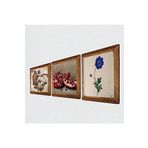 Pinecone Ebru Sanatı, Kelebekli Çiçek, Nar Taş Duvar Tablosu - Ahşap Çerçeveli Taş Tablo - 25x25 cm - 3 Parça Set - Dekoratif Duvar Sanatı - Modern Ev ve Ofis Duvar Dekoru W3-1090