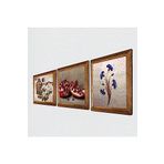Pinecone Ebru Sanatı, Kelebekli Çiçek, Nar Taş Duvar Tablosu - Ahşap Çerçeveli Taş Tablo - 25x25 cm - 3 Parça Set - Dekoratif Duvar Sanatı - Modern Ev ve Ofis Duvar Dekoru W3-1105