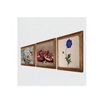 Pinecone Ebru Sanatı, Kelebekli Çiçek, Nar Taş Duvar Tablosu - Ahşap Çerçeveli Taş Tablo - 25x25 cm - 3 Parça Set - Dekoratif Duvar Sanatı - Modern Ev ve Ofis Duvar Dekoru W3-1158