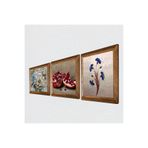 Pinecone Ebru Sanatı, Kelebekli Çiçek, Nar Taş Duvar Tablosu - Ahşap Çerçeveli Taş Tablo - 25x25 cm - 3 Parça Set - Dekoratif Duvar Sanatı - Modern Ev ve Ofis Duvar Dekoru W3-1182