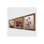 Pinecone Ebru Sanatı, Kelebekli Çiçek, Nar Taş Duvar Tablosu - Ahşap Çerçeveli Taş Tablo - 25x25 cm - 3 Parça Set - Dekoratif Duvar Sanatı - Modern Ev ve Ofis Duvar Dekoru W3-1260
