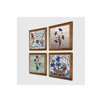 Pinecone Ebru Sanatı, Lale, Çini Sanatı Yelkenli Gemi Taş Duvar Tablosu - Ahşap Çerçeveli Taş Tablo - 25x25 cm - 4 Parça Set - Dekoratif Duvar Sanatı - Modern Ev ve Ofis Duvar Dekoru W4-991