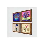 Pinecone Ebru Sanatı, Lale, Hayat Ağacı Taş Duvar Tablosu - Ahşap Çerçeveli Taş Tablo - 25x25 cm - 4 Parça Set - Dekoratif Duvar Sanatı - Modern Ev ve Ofis Duvar Dekoru W4-843