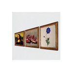 Pinecone Ebru Sanatı, Leonardo da Vinci Mona Lisa, Nar Taş Duvar Tablosu - Ahşap Çerçeveli Taş Tablo - 25x25 cm - 3 Parça Set - Dekoratif Duvar Sanatı - Modern Ev ve Ofis Duvar Dekoru W3-1420