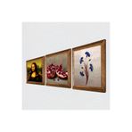 Pinecone Ebru Sanatı, Leonardo da Vinci Mona Lisa, Nar Taş Duvar Tablosu - Ahşap Çerçeveli Taş Tablo - 25x25 cm - 3 Parça Set - Dekoratif Duvar Sanatı - Modern Ev ve Ofis Duvar Dekoru W3-1439