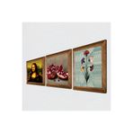 Pinecone Ebru Sanatı, Leonardo da Vinci Mona Lisa, Nar Taş Duvar Tablosu - Ahşap Çerçeveli Taş Tablo - 25x25 cm - 3 Parça Set - Dekoratif Duvar Sanatı - Modern Ev ve Ofis Duvar Dekoru W3-1440