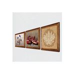 Pinecone Ebru Sanatı, Lotus Çiçeği, Nar Taş Duvar Tablosu - Ahşap Çerçeveli Taş Tablo - 25x25 cm - 3 Parça Set - Dekoratif Duvar Sanatı - Modern Ev ve Ofis Duvar Dekoru W3-1648