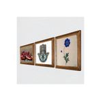 Pinecone Ebru Sanatı, Nar, Fatma Ana Eli (Hamsa) Taş Duvar Tablosu - Ahşap Çerçeveli Taş Tablo - 25x25 cm - 3 Parça Set - Dekoratif Duvar Sanatı - Modern Ev ve Ofis Duvar Dekoru W3-738