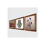 Pinecone Ebru Sanatı, Nar, Fatma Ana Eli (Hamsa) Taş Duvar Tablosu - Ahşap Çerçeveli Taş Tablo - 25x25 cm - 3 Parça Set - Dekoratif Duvar Sanatı - Modern Ev ve Ofis Duvar Dekoru W3-759