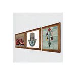 Pinecone Ebru Sanatı, Nar, Fatma Ana Eli (Hamsa) Taş Duvar Tablosu - Ahşap Çerçeveli Taş Tablo - 25x25 cm - 3 Parça Set - Dekoratif Duvar Sanatı - Modern Ev ve Ofis Duvar Dekoru W3-760