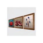 Pinecone Ebru Sanatı, Nar Taş Duvar Tablosu - Ahşap Çerçeveli Taş Tablo - 25x25 cm - 3 Parça Set - Dekoratif Duvar Sanatı - Modern Ev ve Ofis Duvar Dekoru W3-837