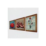 Pinecone Ebru Sanatı, Nar Taş Duvar Tablosu - Ahşap Çerçeveli Taş Tablo - 25x25 cm - 3 Parça Set - Dekoratif Duvar Sanatı - Modern Ev ve Ofis Duvar Dekoru W3-838