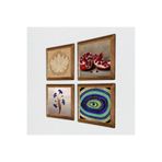 Pinecone Ebru Sanatı, Nazar, Lotus Çiçeği, Nar Taş Duvar Tablosu - Ahşap Çerçeveli Taş Tablo - 25x25 cm - 4 Parça Set - Dekoratif Duvar Sanatı - Modern Ev ve Ofis Duvar Dekoru W4-1036