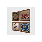 Pinecone Ebru Sanatı, Nazar, Sri Yantra, Nar Taş Duvar Tablosu - Ahşap Çerçeveli Taş Tablo - 25x25 cm - 4 Parça Set - Dekoratif Duvar Sanatı - Modern Ev ve Ofis Duvar Dekoru W4-1035