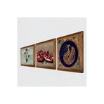 Pinecone Ebru Sanatı, Tavus Kuşu, Nar Taş Duvar Tablosu - Ahşap Çerçeveli Taş Tablo - 25x25 cm - 3 Parça Set - Dekoratif Duvar Sanatı - Modern Ev ve Ofis Duvar Dekoru W3-1667