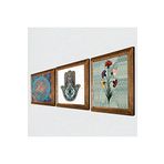 Pinecone Ebru Sanatı, Yaşam Çiçeği, Fatma Ana Eli (Hamsa) Taş Duvar Tablosu - Ahşap Çerçeveli Taş Tablo - 25x25 cm - 3 Parça Set - Dekoratif Duvar Sanatı - Modern Ev ve Ofis Duvar Dekoru W3-330