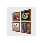 Pinecone Ebru Sanatı, Yaşam Çiçeği, Şahmeran, Nar Taş Duvar Tablosu - Ahşap Çerçeveli Taş Tablo - 25x25 cm - 4 Parça Set - Dekoratif Duvar Sanatı - Modern Ev ve Ofis Duvar Dekoru W4-772