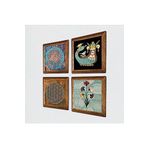 Pinecone Ebru Sanatı, Yaşam Çiçeği, Şahmeran Taş Duvar Tablosu - Ahşap Çerçeveli Taş Tablo - 25x25 cm - 4 Parça Set - Dekoratif Duvar Sanatı - Modern Ev ve Ofis Duvar Dekoru W4-491
