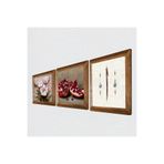 Pinecone Elif, Kelebekli Çiçek, Nar Taş Duvar Tablosu - Ahşap Çerçeveli Taş Tablo - 25x25 cm - 3 Parça Set - Dekoratif Duvar Sanatı - Modern Ev ve Ofis Duvar Dekoru W3-1234