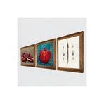 Pinecone Elif, Nar Taş Duvar Tablosu - Ahşap Çerçeveli Taş Tablo - 25x25 cm - 3 Parça Set - Dekoratif Duvar Sanatı - Modern Ev ve Ofis Duvar Dekoru W3-811
