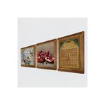 Pinecone Esma'ül Hüsna, Kelebekli Çiçek, Nar Taş Duvar Tablosu - Ahşap Çerçeveli Taş Tablo - 25x25 cm - 3 Parça Set - Dekoratif Duvar Sanatı - Modern Ev ve Ofis Duvar Dekoru W3-1148