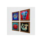 Pinecone Fil, Hayat Ağacı, Şahmeran, Nar Taş Duvar Tablosu - Ahşap Çerçeveli Taş Tablo - 25x25 cm - 4 Parça Set - Dekoratif Duvar Sanatı - Modern Ev ve Ofis Duvar Dekoru W4-857