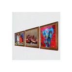 Pinecone Fil, Kaplumbağa Terbiyecisi, Nar Taş Duvar Tablosu - Ahşap Çerçeveli Taş Tablo - 25x25 cm - 3 Parça Set - Dekoratif Duvar Sanatı - Modern Ev ve Ofis Duvar Dekoru W3-1558