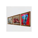 Pinecone Fil, Kelebekli Çiçek, Nar Taş Duvar Tablosu - Ahşap Çerçeveli Taş Tablo - 25x25 cm - 3 Parça Set - Dekoratif Duvar Sanatı - Modern Ev ve Ofis Duvar Dekoru W3-1177