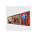 Pinecone Fil, Kelebekli Çiçek, Nar Taş Duvar Tablosu - Ahşap Çerçeveli Taş Tablo - 25x25 cm - 3 Parça Set - Dekoratif Duvar Sanatı - Modern Ev ve Ofis Duvar Dekoru W3-1255