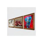 Pinecone Fil, Leonardo da Vinci At Heykeli, Nar Taş Duvar Tablosu - Ahşap Çerçeveli Taş Tablo - 25x25 cm - 3 Parça Set - Dekoratif Duvar Sanatı - Modern Ev ve Ofis Duvar Dekoru W3-1326