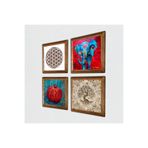 Pinecone Fil, Lotus Çiçeği, Yaşam Çiçeği, Nar Taş Duvar Tablosu - Ahşap Çerçeveli Taş Tablo - 25x25 cm - 4 Parça Set - Dekoratif Duvar Sanatı - Modern Ev ve Ofis Duvar Dekoru W4-854