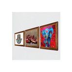 Pinecone Fil, Nar, Fatma Ana Eli (Hamsa) Taş Duvar Tablosu - Ahşap Çerçeveli Taş Tablo - 25x25 cm - 3 Parça Set - Dekoratif Duvar Sanatı - Modern Ev ve Ofis Duvar Dekoru W3-755