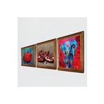 Pinecone Fil, Nar Taş Duvar Tablosu - Ahşap Çerçeveli Taş Tablo - 25x25 cm - 3 Parça Set - Dekoratif Duvar Sanatı - Modern Ev ve Ofis Duvar Dekoru W3-832