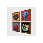 Pinecone Fil, Nazar, Şahmeran, Nar Taş Duvar Tablosu - Ahşap Çerçeveli Taş Tablo - 25x25 cm - 4 Parça Set - Dekoratif Duvar Sanatı - Modern Ev ve Ofis Duvar Dekoru W4-858