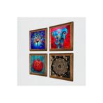 Pinecone Fil, Sri Yantra, Hayat Ağacı, Nar Taş Duvar Tablosu - Ahşap Çerçeveli Taş Tablo - 25x25 cm - 4 Parça Set - Dekoratif Duvar Sanatı - Modern Ev ve Ofis Duvar Dekoru W4-864