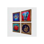 Pinecone Fil, Tavus Kuşu, Hayat Ağacı, Nar Taş Duvar Tablosu - Ahşap Çerçeveli Taş Tablo - 25x25 cm - 4 Parça Set - Dekoratif Duvar Sanatı - Modern Ev ve Ofis Duvar Dekoru W4-861