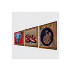 Pinecone Fil, Tavus Kuşu, Nar Taş Duvar Tablosu - Ahşap Çerçeveli Taş Tablo - 25x25 cm - 3 Parça Set - Dekoratif Duvar Sanatı - Modern Ev ve Ofis Duvar Dekoru W3-1663