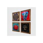 Pinecone Fil, Yaşam Çiçeği, Hayat Ağacı, Nar Taş Duvar Tablosu - Ahşap Çerçeveli Taş Tablo - 25x25 cm - 4 Parça Set - Dekoratif Duvar Sanatı - Modern Ev ve Ofis Duvar Dekoru W4-852
