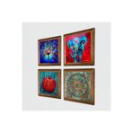 Pinecone Fil, Yaşam Çiçeği, Hayat Ağacı, Nar Taş Duvar Tablosu - Ahşap Çerçeveli Taş Tablo - 25x25 cm - 4 Parça Set - Dekoratif Duvar Sanatı - Modern Ev ve Ofis Duvar Dekoru W4-860